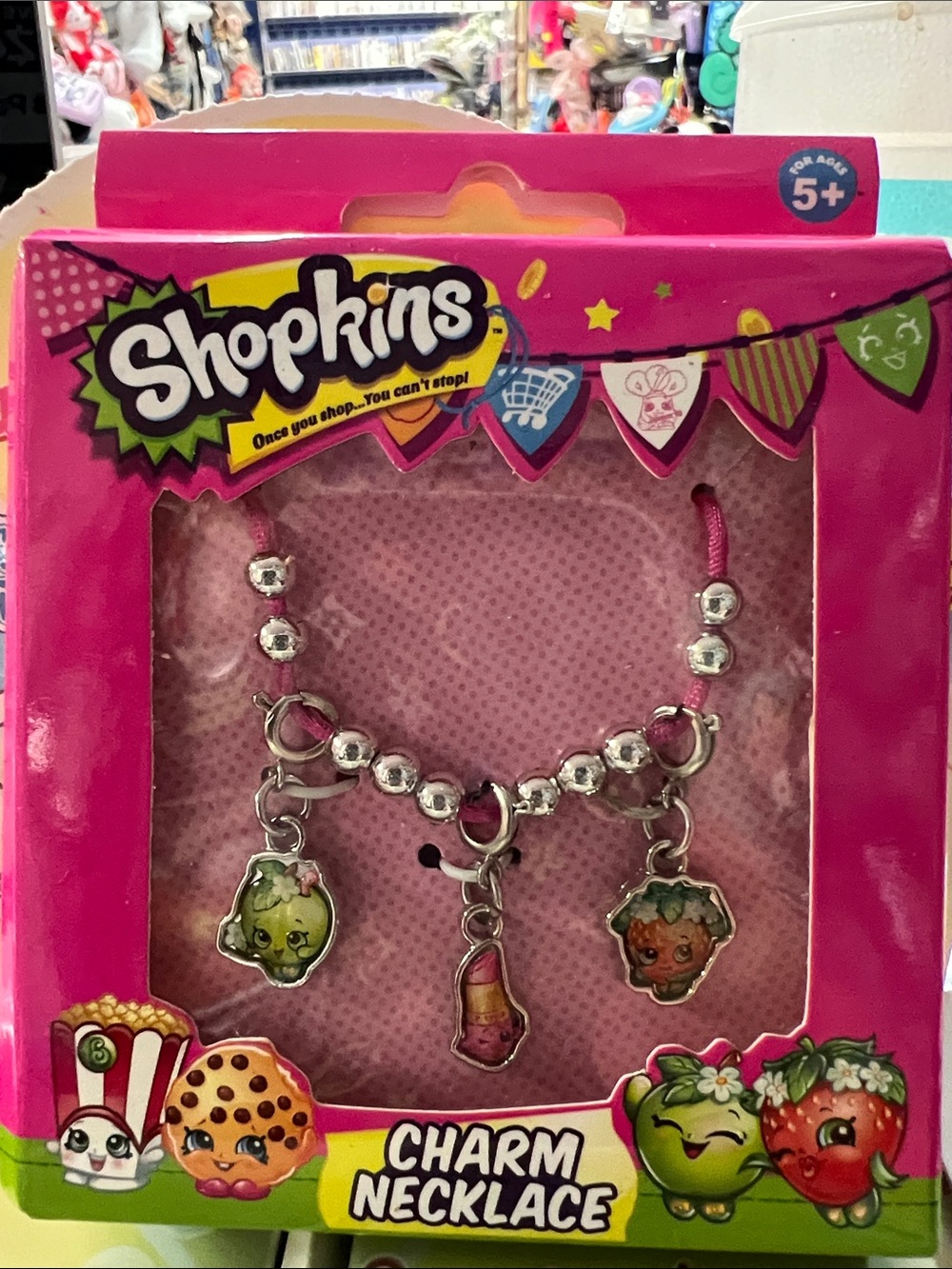 Shopkins Pink Charm Necklace with Silver Beads and Fruit Charms